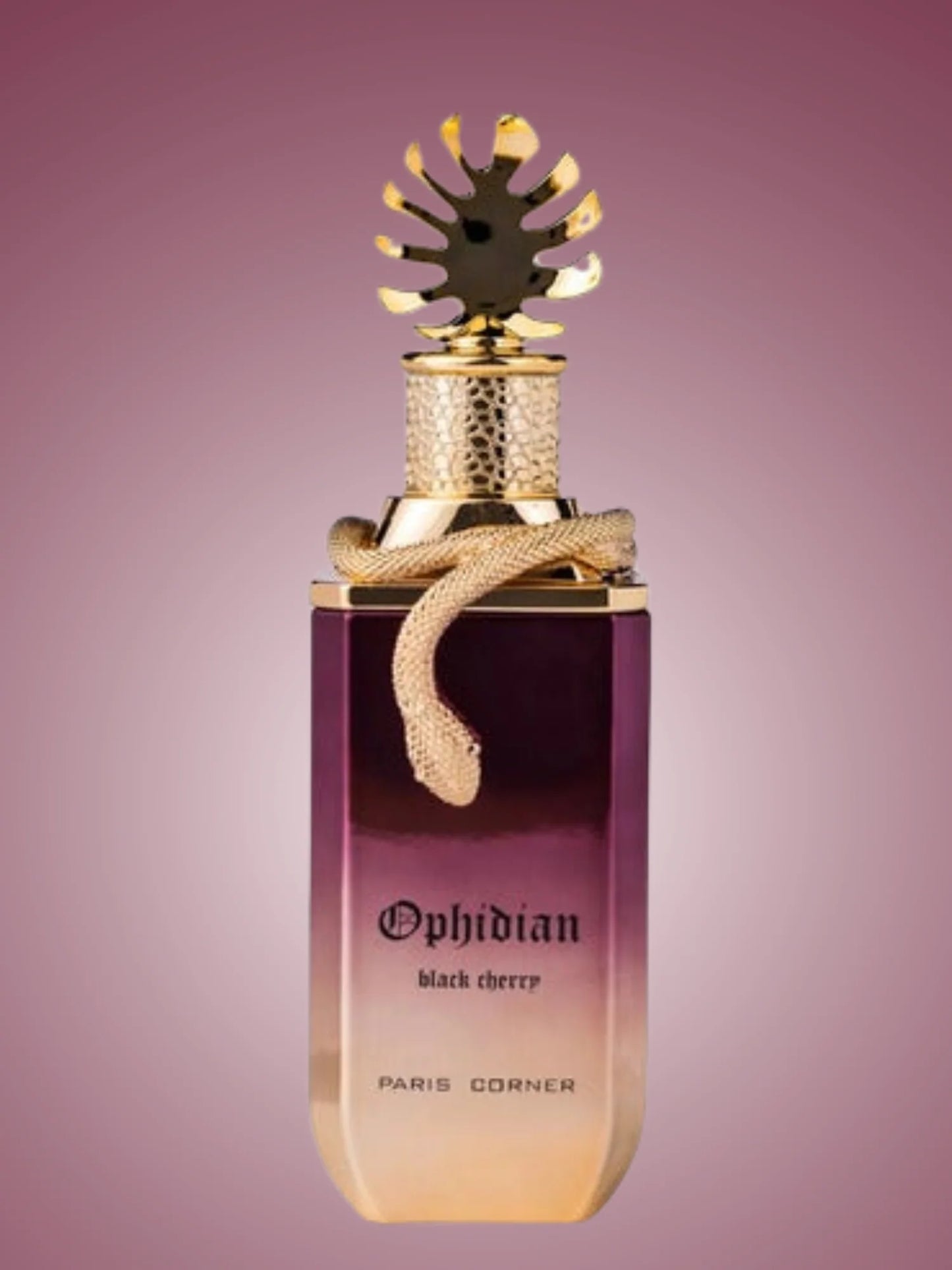 imagen en primer plano del frasco perfume Ophidian Black Cherry destacando textura y color del envase original