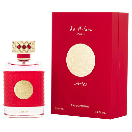perfume aries zodiac jo milano eau de parfum 100 ml con frasco dorado y diseño elegante sobre fondo blanco