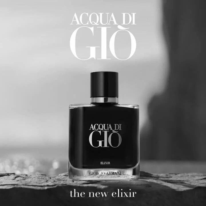 Perfume Giorgio Armani Acqua Di Gio Elixir 50ml frasco de lujo con detalles metalizados