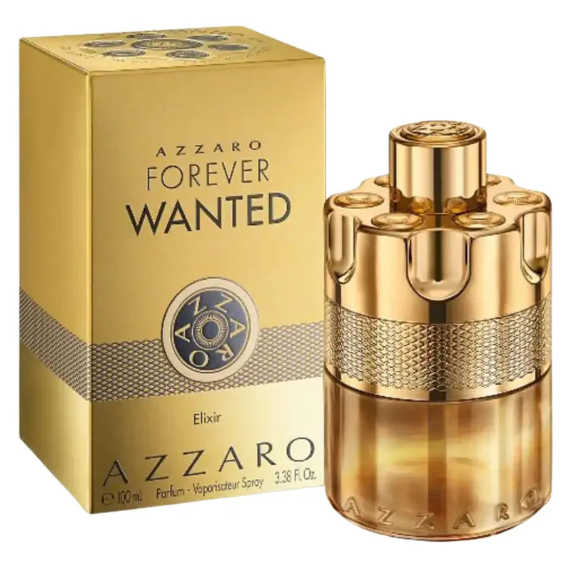 envase del perfume masculino azzaro wanted elixir parfum 100ml sobre fondo blanco