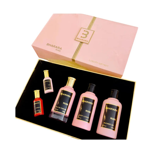 Estuche Bharara Rose Mujer Eau De Parfum 200ml con frasco principal y mini perfume sobre fondo blanco
