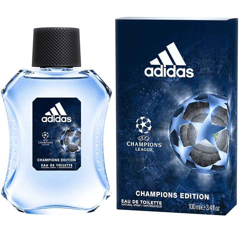 perfume champions edition champions league adidas 100ml para hombre fragancia fresca y elegante con notas cítricas amaderadas y especiadas inspirada en la intensidad del fútbol frasco moderno y sofisticado