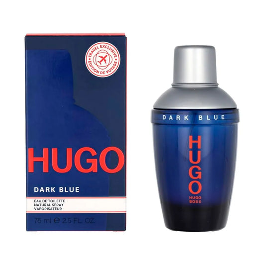 Perfume Dark Blue Travel Voyage Hugo Boss 75ml con frasco elegante color azul ideal para hombres modernos