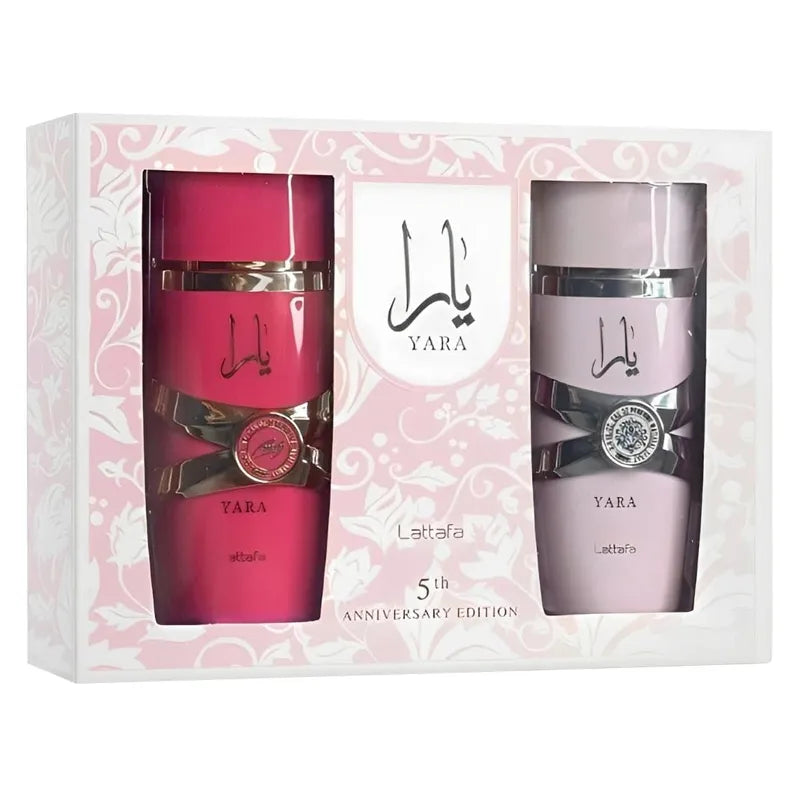 Estuche Yara 5th Anniversary de Lattafa Set para mujer 2 piezas 100ml EDP con edición especial floral gourmand