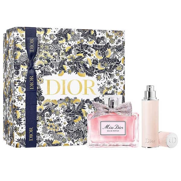 estuche de perfume miss dior de christian dior para mujer con botella de 100 mililitros y presentación floral