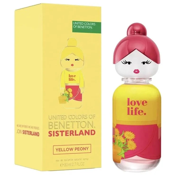 Fragancia Sisterland Yellow Peony Benetton mujer EDT 80 ml perfume juvenil con esencia de bergamota jazmín y vainilla perfecto para mujeres activas que buscan frescura duradera