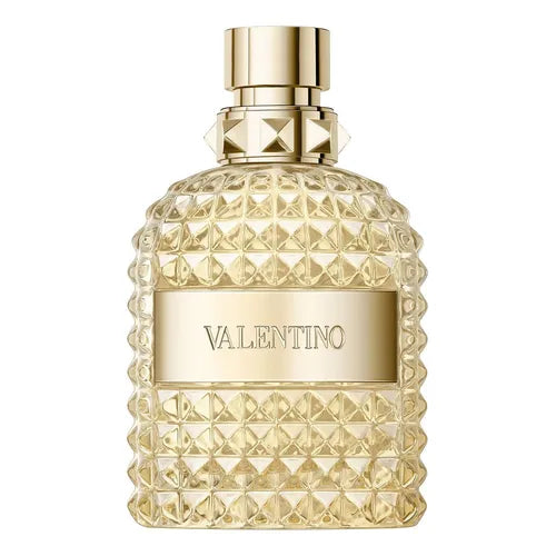 Fragancia masculina Valentino Uomo The Gold con notas de cardamomo vetiver y ámbar