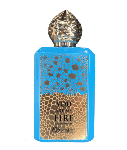 Fragancia unisex Zakat You Are My Fire con notas de pachulí vainilla y ámbar