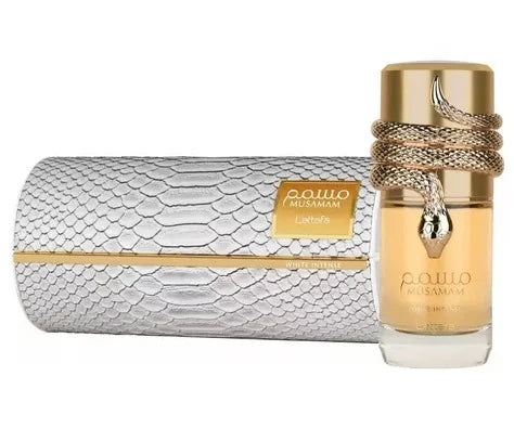 musamam white intense lattafa perfume de 100 ml eau de parfum con combinación de notas cítricas y orientales frasco de lujo estilo moderno y refinado
