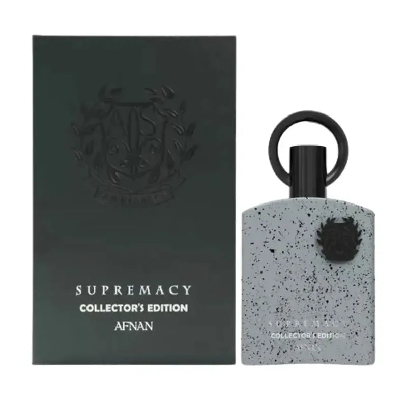 detalle del envase de afnan supremacy collectors edition hombre 100ml con acabado metálico