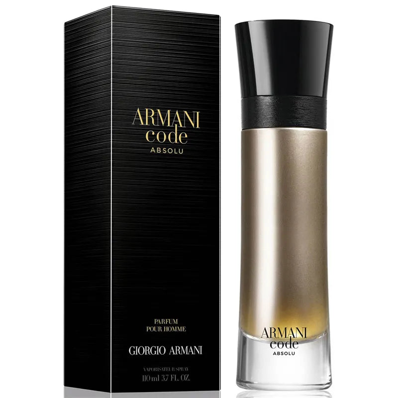 detalle del frasco armani code absolu homme giorgio armani 110ml con tapa dorada y acabado elegante