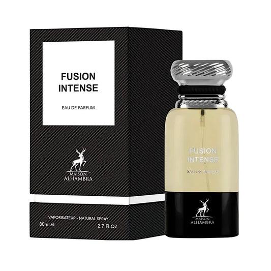 perfume fusion intense maison alhambra 80 ml eau de parfumfrasco con diseño elegante color oscuro