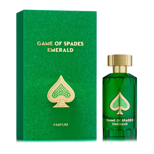 Perfume Game Of Spades Emerald Jo Milano 100ml Parfum con frasco verde elegante y fondo claro