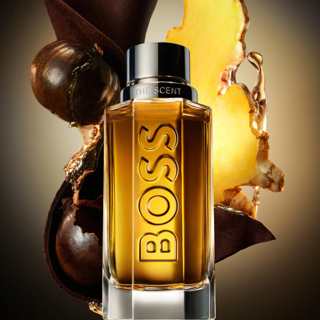 perfume Hugo Boss The Scent 200ml Eau de Toilette con su caja original y frasco de vidrio detallado Presentación completa