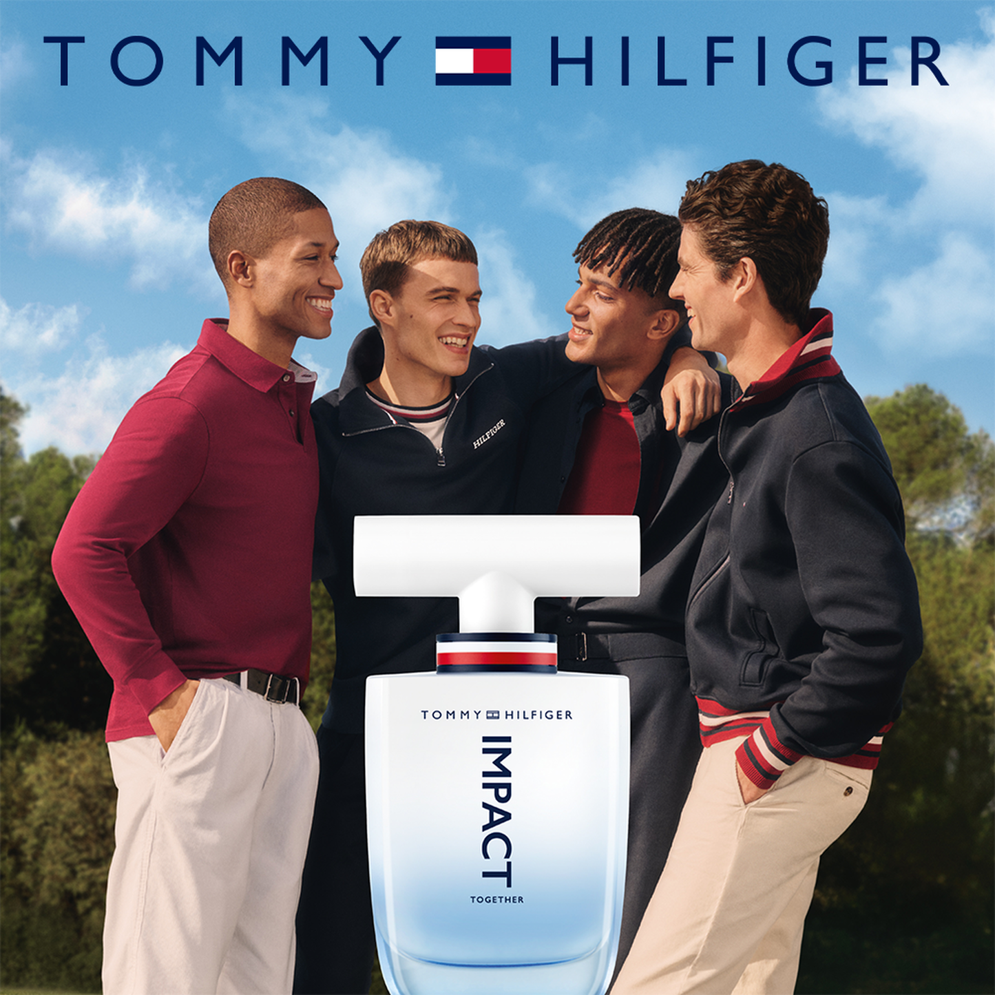 fragancia Impact Together Eau de Toilette de Tommy Hilfiger de 100 mililitros con botella detallada y tapon gris