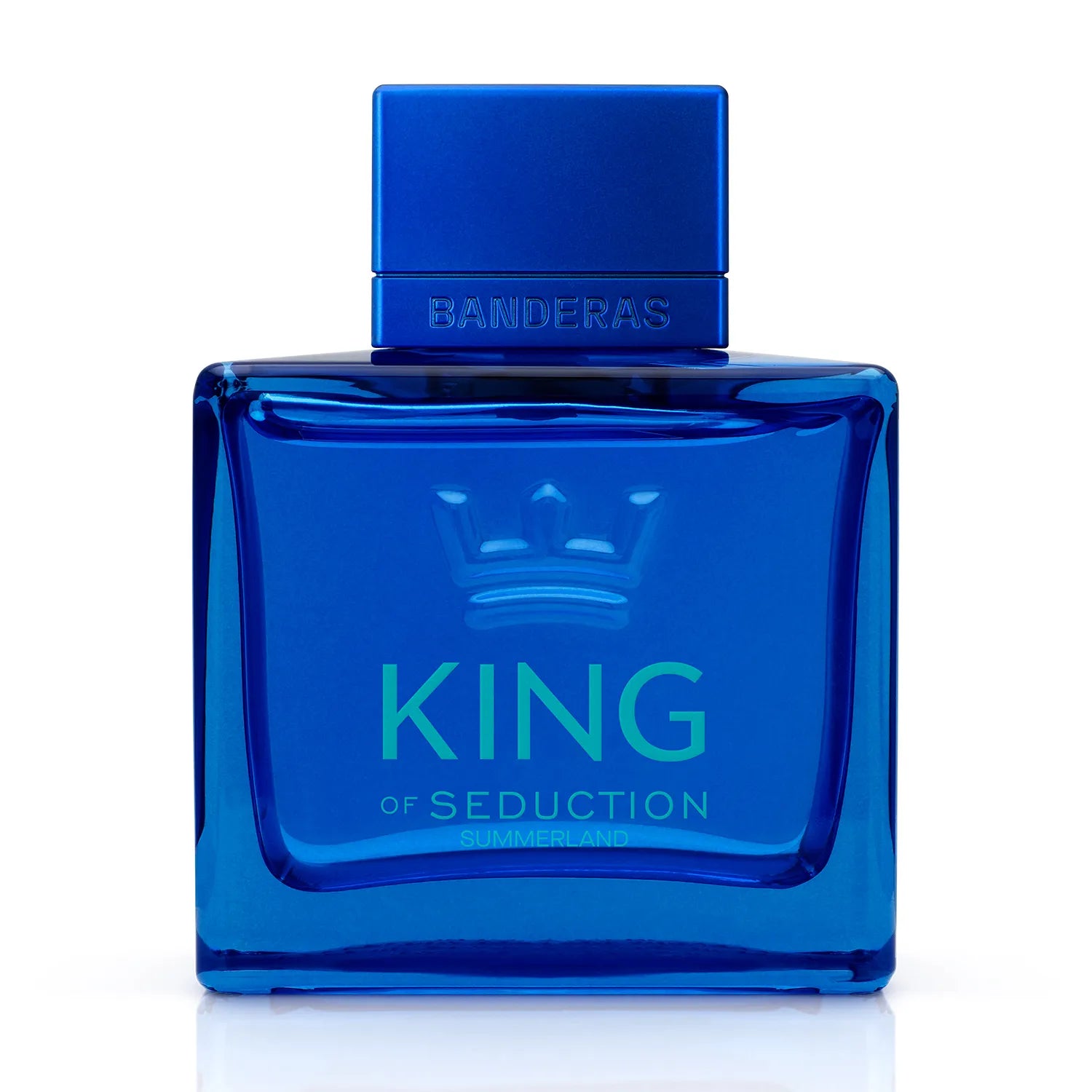 Perfume King Of Seduction Summerland Antonio Banderas mostrando diseño veraniego y tapa azul