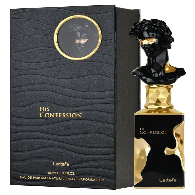 Lattafa His Confession perfume 100ml EDP con notas de pachulí vainilla y maderas nobles