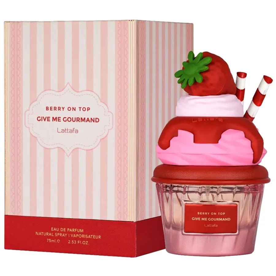 Vista frontal del perfume Lattafa Berry On Top gourmand unisex