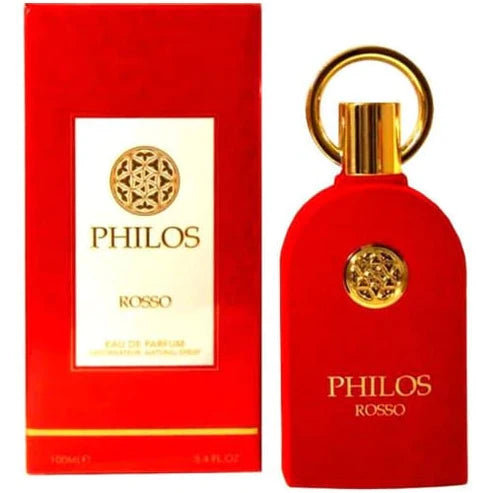 Maison Alhambra Philos Rosso perfume unisex 100ml con sofisticada combinación de azafrán oud y ámbar para ocasiones especiales