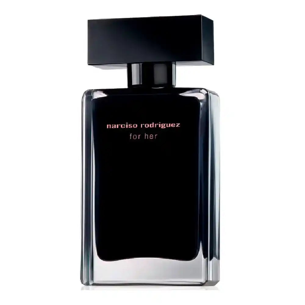 Detalle del frasco Narciso Rodriguez For Her EDT 100 ml con notas de almizcle y ámbar.
