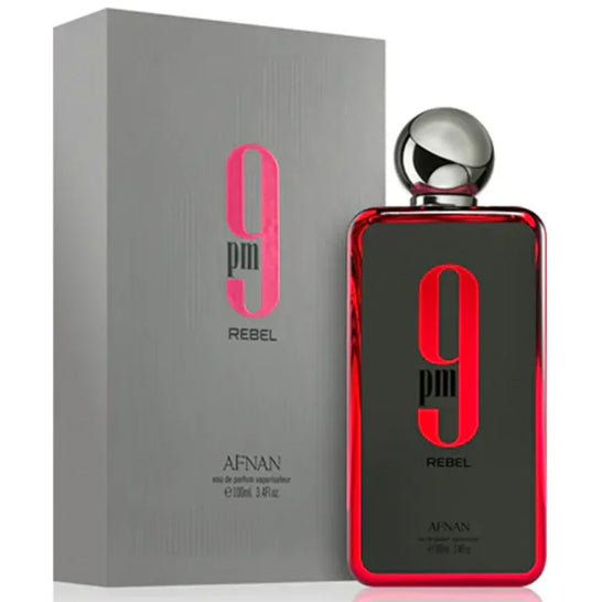 Perfume 9PM Rebel Afnan fragancia oriental especiada con notas de canela vainilla y madera de sándalo presentación de 100 ml Eau de Parfum