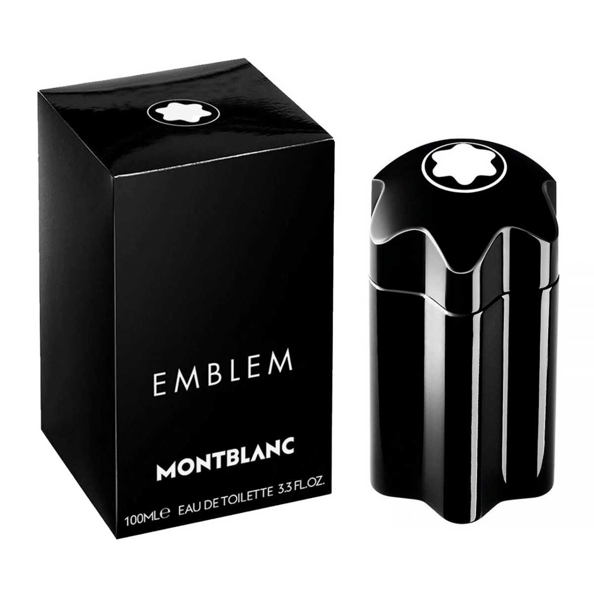 Botella negra sofisticada de Montblanc Emblem con icónico emblema blanco