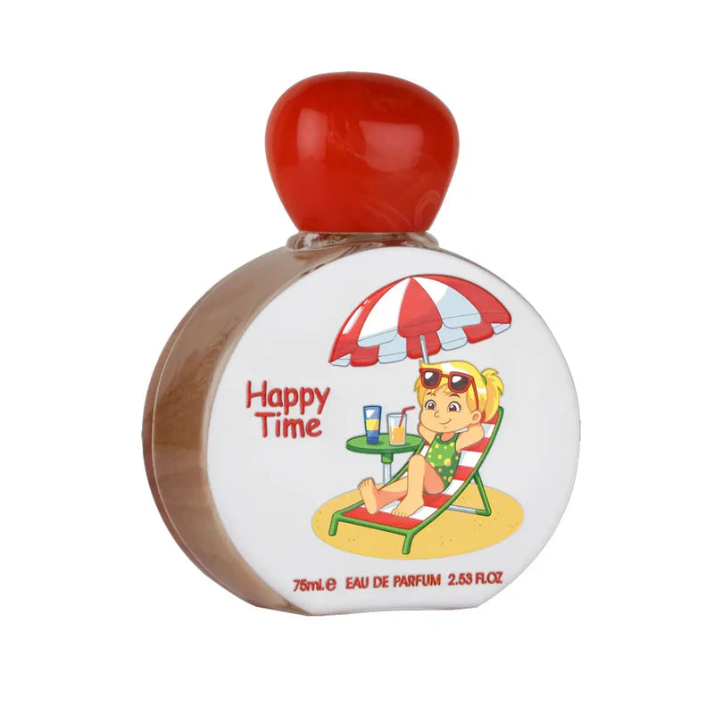 caja original del perfume happy time lattafa con diseño alegre y logotipo en colores vivos para niños