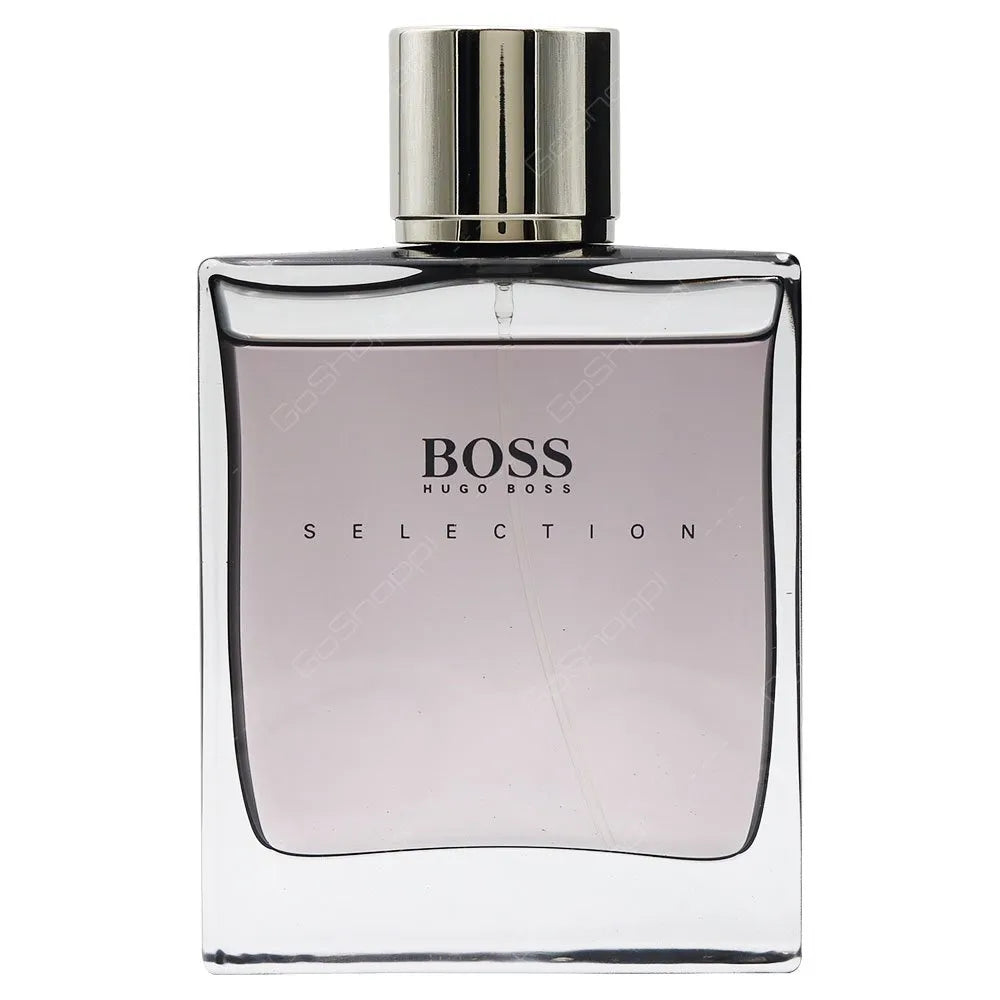 presentación completa del perfume hugo boss selection 100 ml junto a su caja original color gris metálico