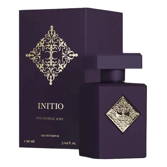 perfume initio psychedelic love en frasco rosa degradado con detalles dorados
