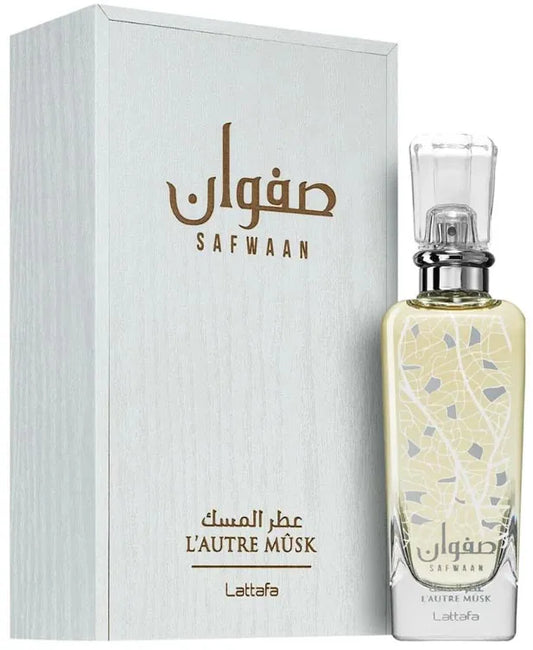 Perfume Safwaan L'Autre Musk de Lattafa fragancia almizclada oriental con notas de azafrán oud y vainilla presentación de 100 ml Eau de Parfum