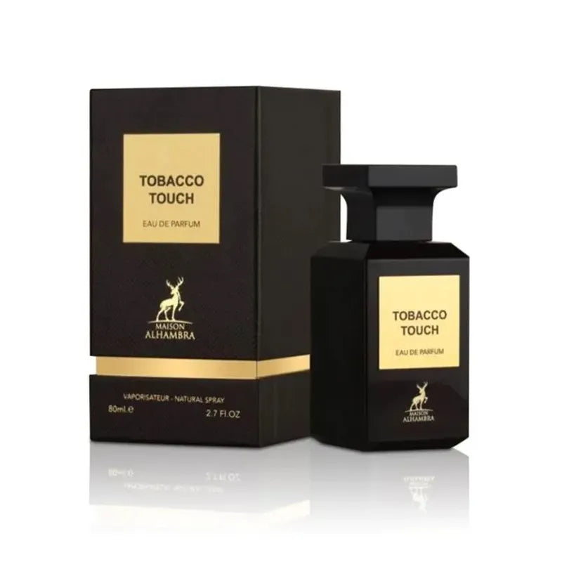 Botella marrón del perfume Tobacco Touch Maison Alhambra 80ml EDP con diseño clásico