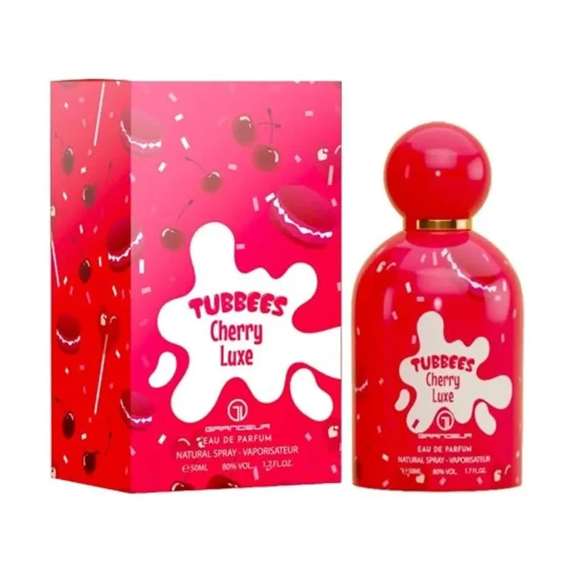 Botella roja perfume Tubbees Cherry Luxe Grandeur EDP 50ml con forma de oso y detalles dorados