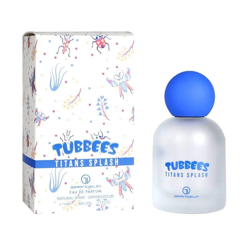 Botella azul vibrante perfume Tubbees Titans Splash Grandeur EDP 50ml con forma de oso