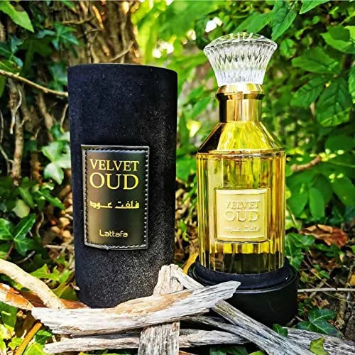 velvet ou de latafa parfums envase dorado tapa transparente con caja negra hermosos detalles