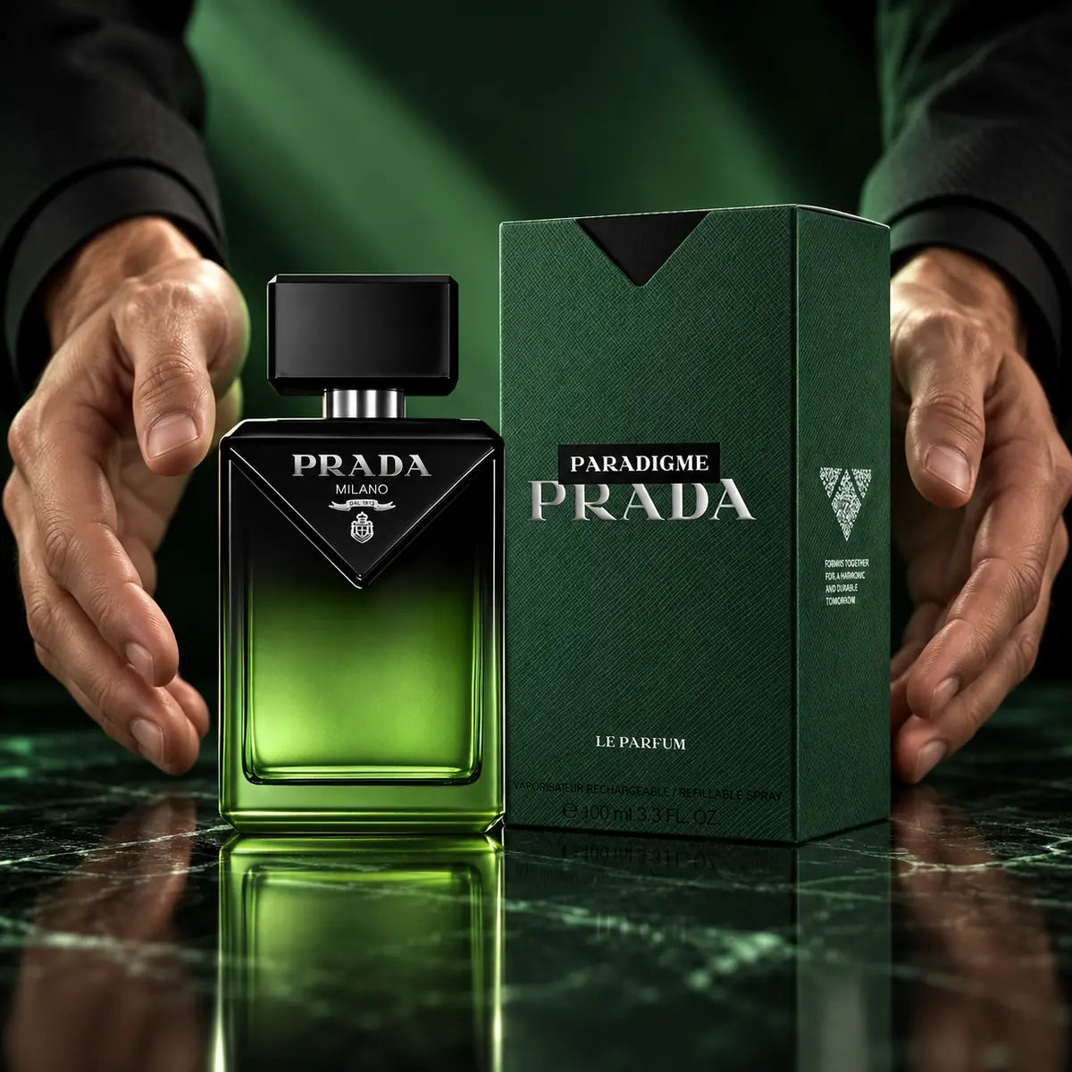presentación publicitaria masculina de prada paradigme le parfum 100 ml