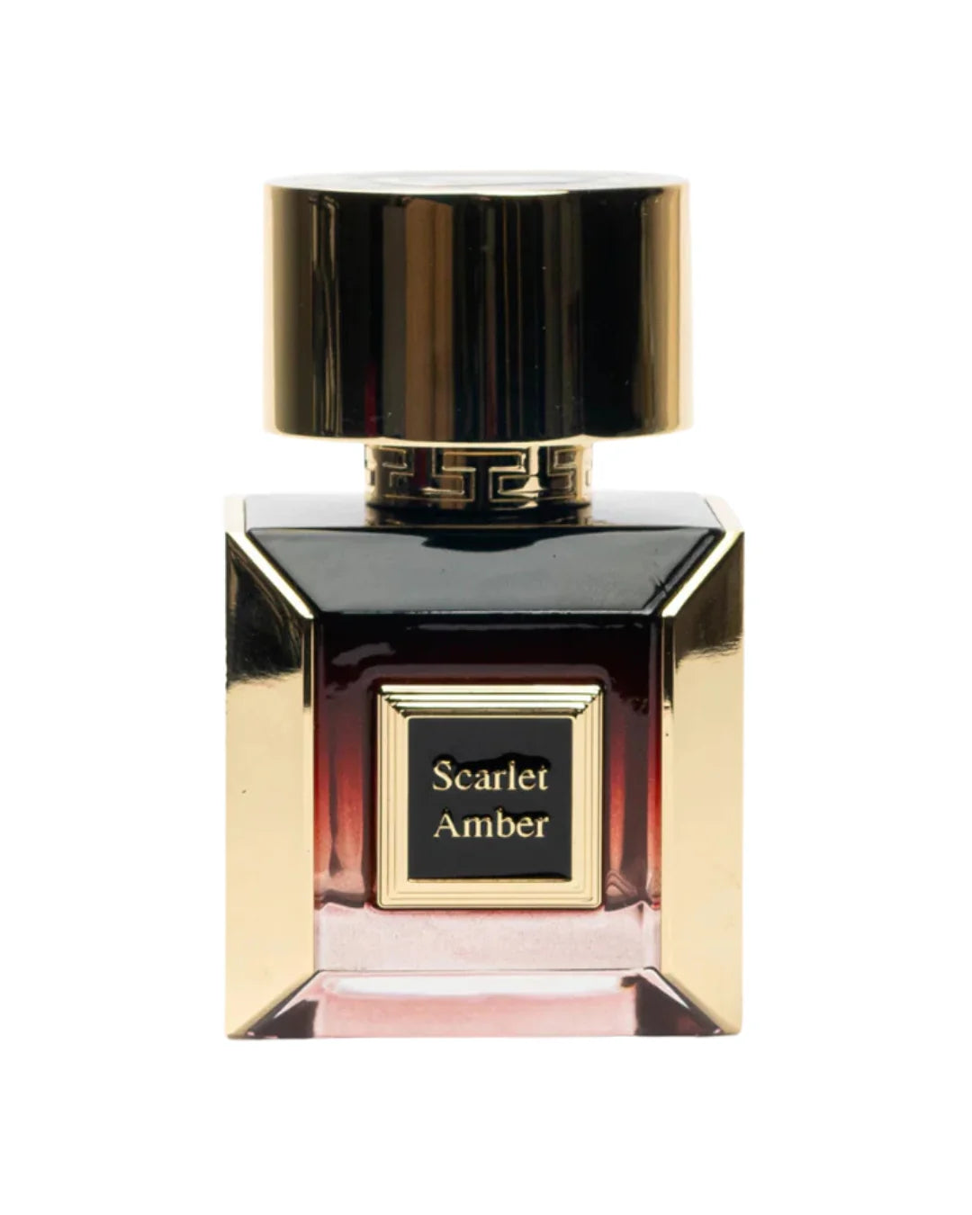 perfume Scarlet Ambar Korbaj Parfums mostrando diseño elegante y etiqueta en presentación dorada dorada
