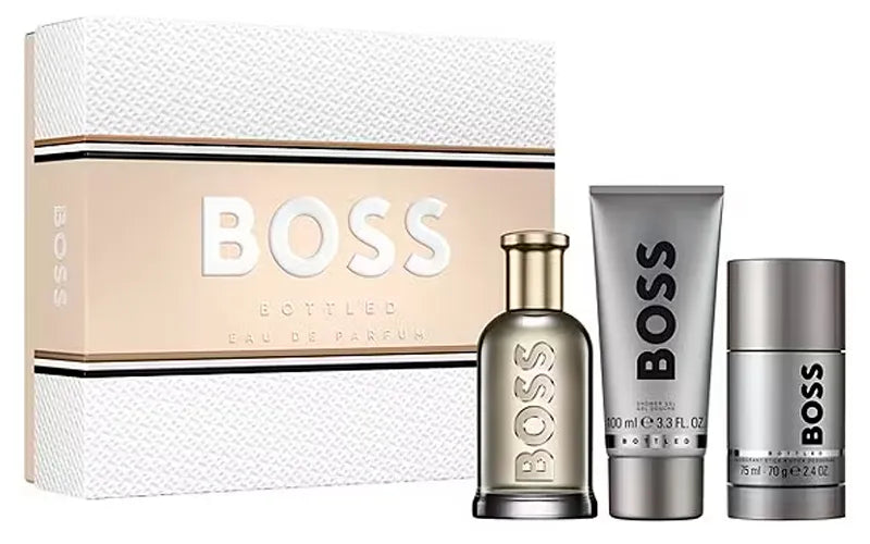 Estuche negro premium de Hugo Boss con perfume Bottled EDP 100ml y accesorios