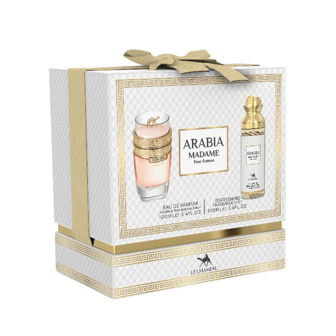 set completo le chameau madame pour femme con perfume crema y loción presentado en caja decorativa