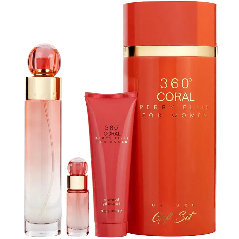 Fragancia 360 Coral Deluxe Perry Ellis mujer en estuche regalo 100 ml Eau de Parfum con esencia de bergamota gardenia y sándalo perfecto para mujeres que buscan un set premium