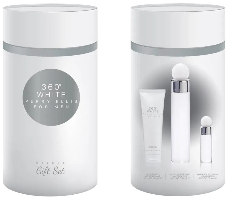 Fragancia Perry Ellis 360 White For Men Deluxe hombre en estuche regalo 100 ml Eau de Toilette con esencia de bergamota albahaca y sándalo perfecta para hombres que buscan frescura y sofisticación minimalista