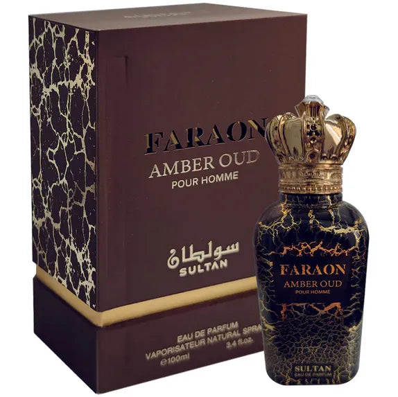 Sultan Faraon Amber Oud perfume masculino 100ml EDP con lujosas notas de azafrán vainilla y maderas nobles