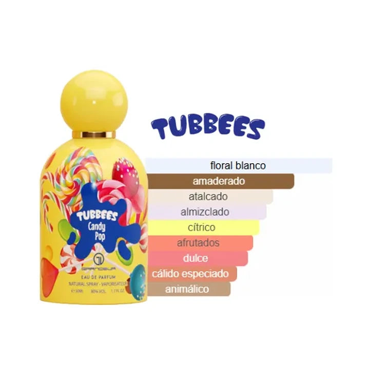 Perfume Tubbees Candy Pop Grandeur EDP 50ml frasco divertido con diseño de caramelos y osito