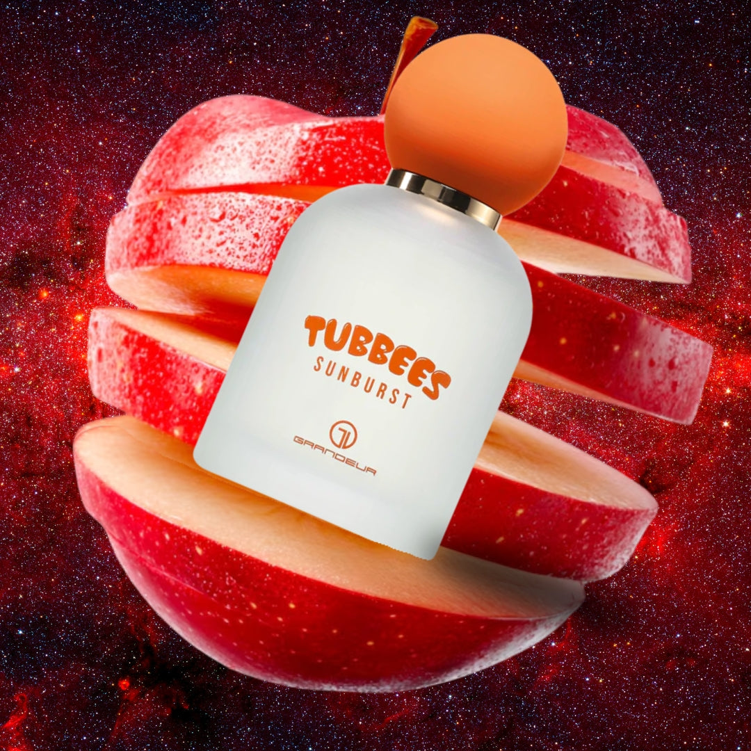 Perfume Tubbees Sunburst Grandeur EDP 50ml frasco vibrante con diseño de rayos solares y oso