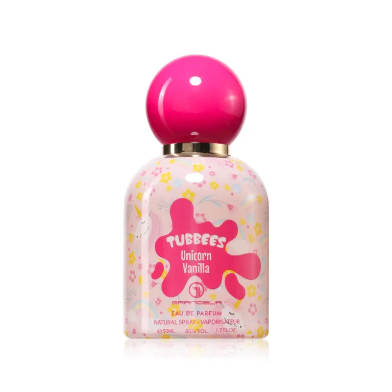 Perfume Tubbees Unicorn Vanilla Grandeur EDP 50ml frasco mágico con detalles de cuerno de unicornio y estrellas