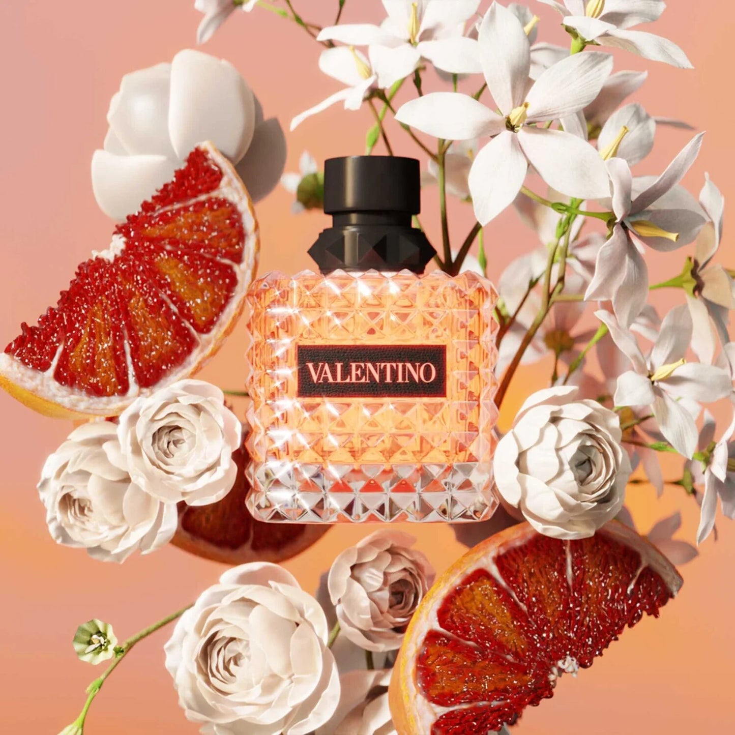 Perfume Valentino Donna Born In Roma Coral Fantasy 100ml EDP frasco elegante con logo dorado