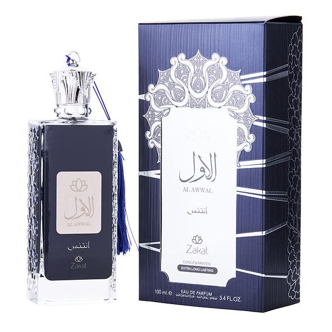 Zakat Al Awwal Blue EDP 100 ml perfume unisex aroma fresco y sofisticado combinación de cítricos especias suaves y maderas nobles ideal para uso diario