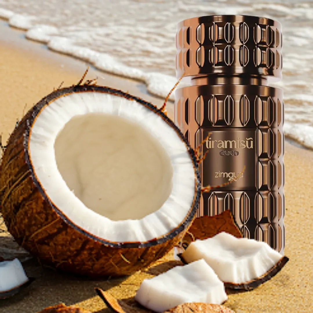 Presentación completa del perfume Zimaya Tiramisú Coco