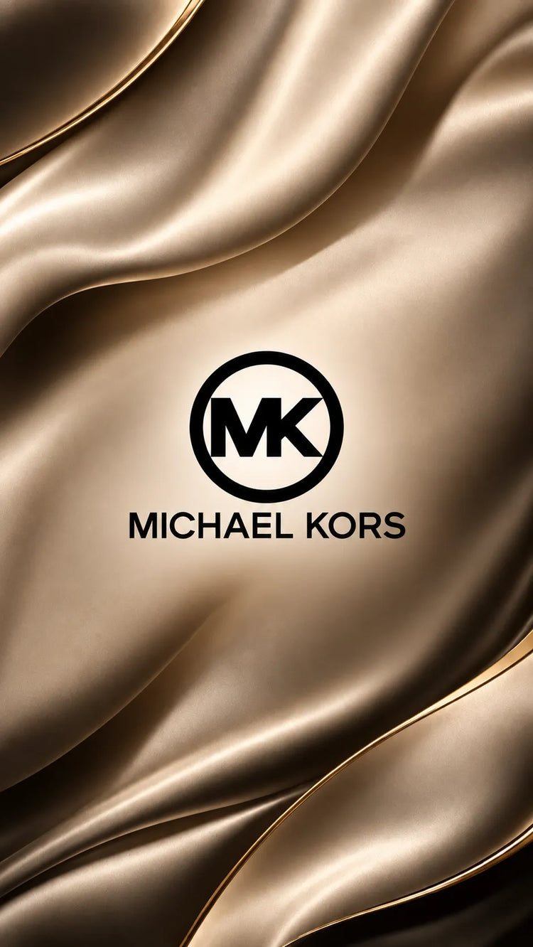 Colección de perfumes Michael Kors originales en Colombia, con el logotipo de la marca en un elegante escenario de mármol, cuero camel, negro y detalles dorados.