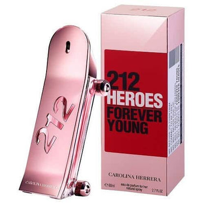 Frasco de perfume 212 Heroes For Her de Carolina Herrera de 80ml junto a su caja original