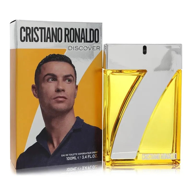 Fragancia masculina Discover CR7 de Cristiano Ronaldo en frasco de 100ml con notas aromáticas energizantes y sofisticadas